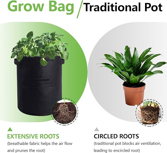 4 Pack Potato Growing Bag with Flap 10 Gallon Planter Pots with Handles and Harvest Window for Potato Tomato and Vegetables, Black Green Orange and Beige