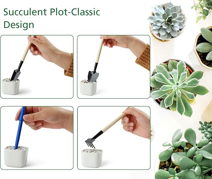 G GOOD GAIN Garden Succulent Kit with Organizer Bag, 14 Pieces Succulent Tools, Indoor Mini Hand Gardening Tools Set with Carrier for Bonsai Planter Miniature Fairy Planting Care(Green)