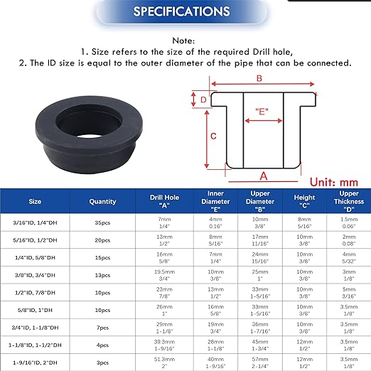 7/8 Inch Drill Hole, 1/2 Inch ID Silicone Rubber Grommets for Wiring, Automotive, Firewall Hole Plug, Top Hat Grommets for 1/2 Inch OD Vinyl Tubing in Hydroponic Irrigation Systems, 10 Pack