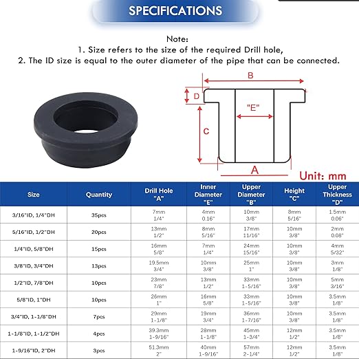 5/8 Inch Drill Hole, 1/4 Inch ID Silicone Rubber Grommets for Wiring, Automotive, Firewall Hole Plug, Small Top Hat Grommets for Vinyl Tubing in Hydroponic and Irrigation Systems, 15 Pack