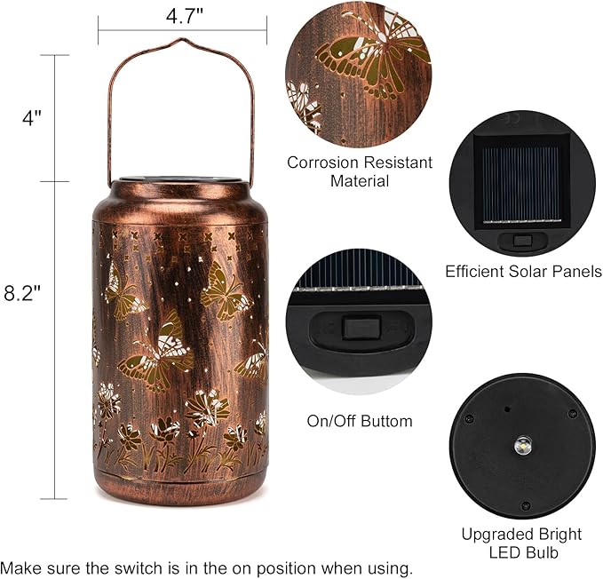 pearlstar Butterfly Lantern Outdoor Solar Hanging Lantern Lights Decorative Solar Light Waterproof for Table Patio Yard Garden Lawn Landscape Lighting, Gardening Gifts for Women Mon (A-Butterfly)