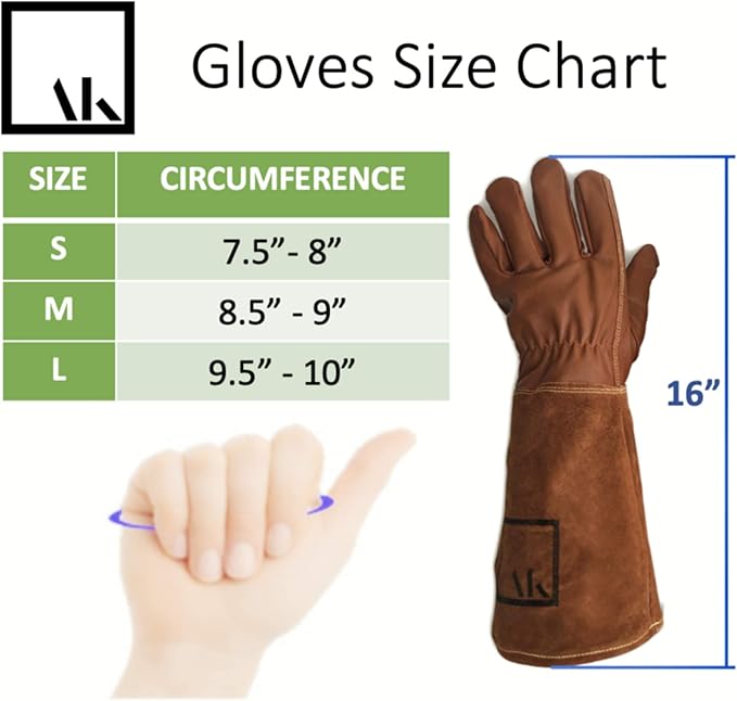 Rose Pruning Gloves, Leather Garden Gloves Long Gardening Gloves for Women and Men Rose Gloves Cut Proof Cowhide Suede Gauntlet Brown Garden Gloves Work Rose Gardening Gloves M