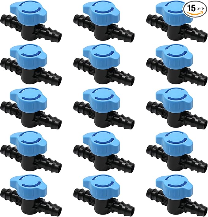 15 Pieces Drip Irrigation 1/2" Barbed Valve Fittings,Shut Off Valve Connectors for 1/2 Inch Drip Irrigation Tubing (.570-.620" ID) Drip Line Parts for Drip Sprinkler Garden Lawn Systems