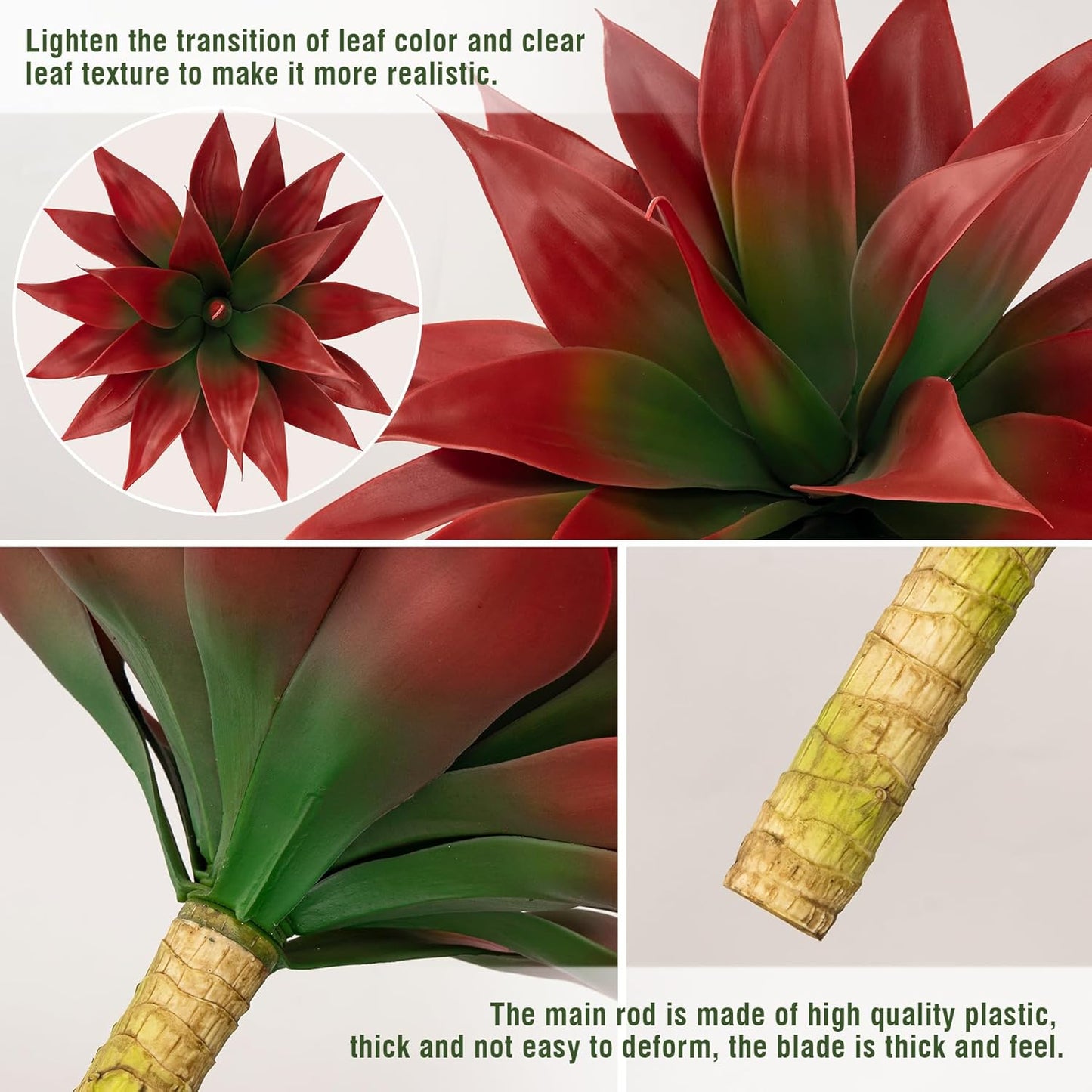 Artificial Agave Plants,Large UV Resistant Fake Agave Planters for Indoor and Outdoor Decorating Tropical Plant Succulents Greenery Indoor Decor (2Pack,18" Red)