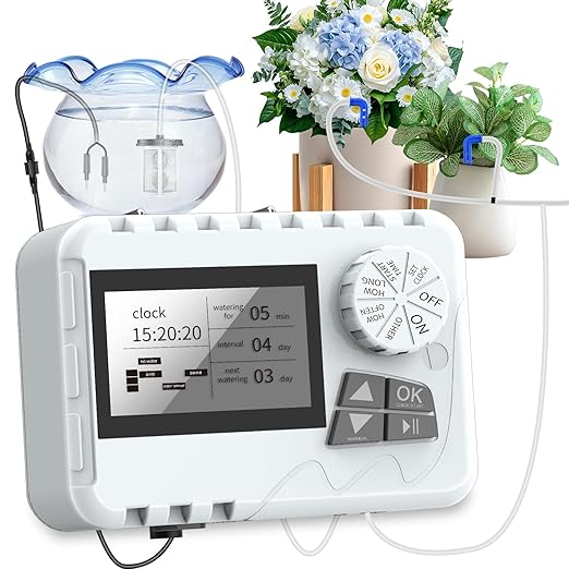 Automatic Watering System TRJZWA Newest Indoor Plant Watering System Kit DIY Plant Watering Device with Customize Schedule Water Timer, USB Power for Vacation Plant Watering System for Balcony/Indoor