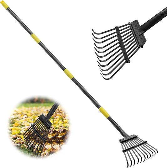 Rake, 73 Inch Long, 11 Tines Small Metal Garden Rake for Leaves, Heavy Duty 9 Inch Wide Rakes for Lawns, Yard Leaf Rake for Gardening , Flower Beds, Shrub, Kids Rake