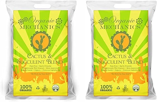 Cactus and Succulent Blend Potting Soil, 2 Quarts (Pack of 2) - Enhances Root Growth & Water Drainage with Biochar, Rice Hulls, and Worm Castings - Peat-Free & Eco-Friendly