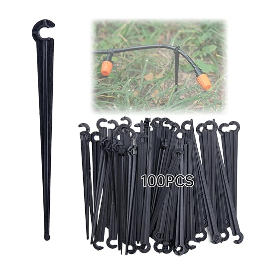 CHANGE MOORE 100 Pcs Drip Irrigation Stakes Universal Drip Tubing Hold Stakes, Plastic Garden Water Pipe Support Drip System Parts, Securing Pegs for Drip Irrigation Line,Greenhouse