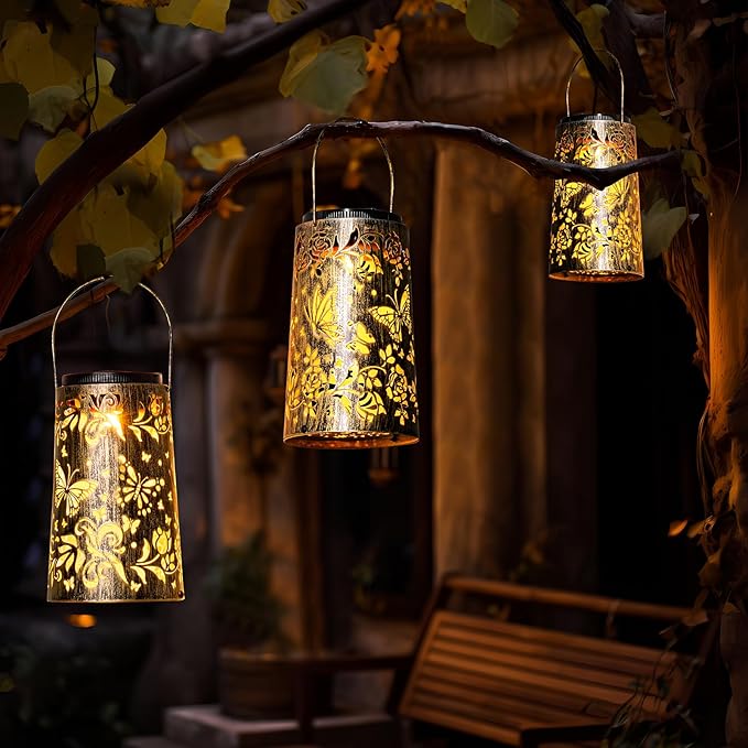 Solar Lanterns Butterfly Warm Cool Light Outdoor Waterproof Metal Decor Home Garden Yard Backyard Porch Table Pathway for Women Grandma Gifts 2pcs