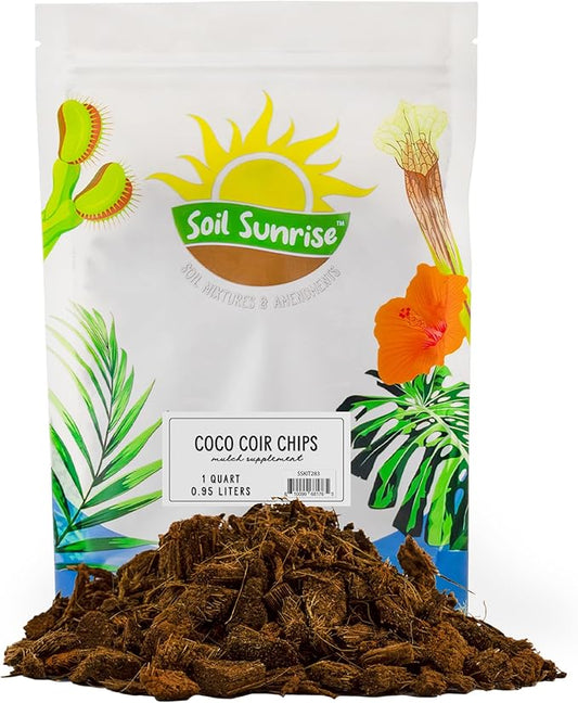 Loose Coco Coir Chips Mulch and Soil Amendment (1 Quart); Premium Coconut Coir Substrate for Plants and Container Gardening