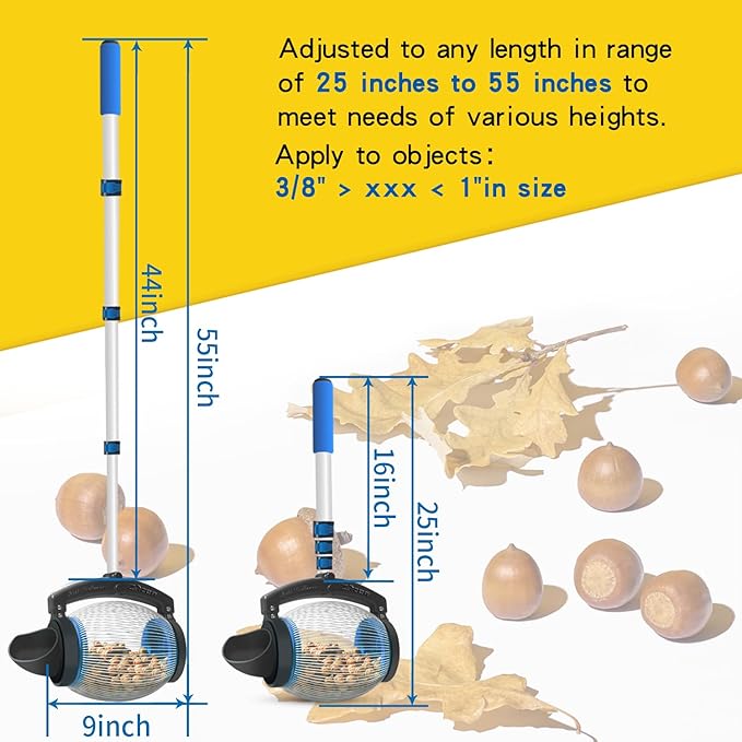 Zozen Acorn Picker Upper Roller, Acorn Dedicated Version | High Density Steelwire Gap - Directly Dump Outlet, Also Pick Nerf Balls, Pick Up Size 3/8'' to 1'' Small Diameter Objects, Capacity 1 Gallon