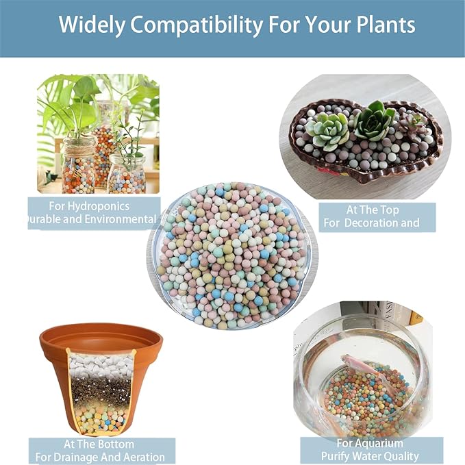 Natural Organic Colorful Leca Balls 5LBS for Plants, 8mm-10mm Ceramsite Clay Pebbles Indoor Potting Garden Soil for Orchid, Succulents, Hydroponics, Decoration, Drainage (5LBS, Colorful, 1)