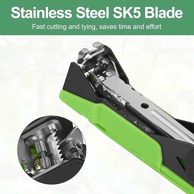 Upgraded Plant Tying Machine Gun to Tie Up Vine Tomatoes and Grapes Quickly Garden Tape Tool for Gardeners Farmers with SK5 Blade Replacement Garden Tapes and Staples