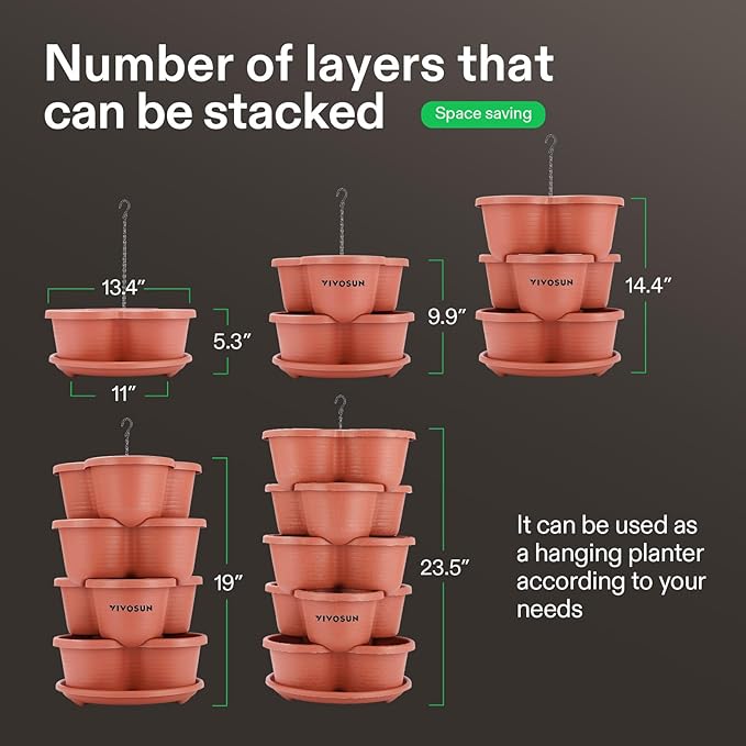 VIVOSUN 5 Tier Vertical Gardening Stackable Planter for Strawberries, Flowers, Herbs, Vegetables, Brown