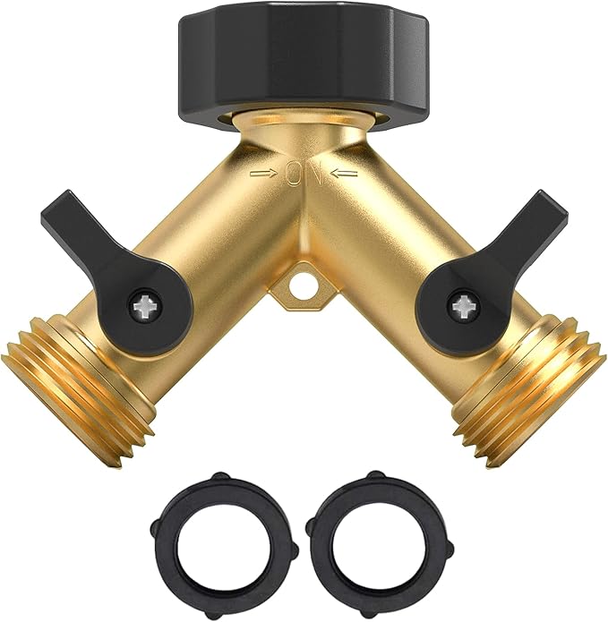 Twinkle Star Garden Hose Splitter 2 Way Heavy Duty, Y Connector Brass Garden Hose Adapter, Hose Bib Splitter with 2 Extra Rubber Washers, Water Hose Splitter, Hose Spigot, Connectors & Accessories