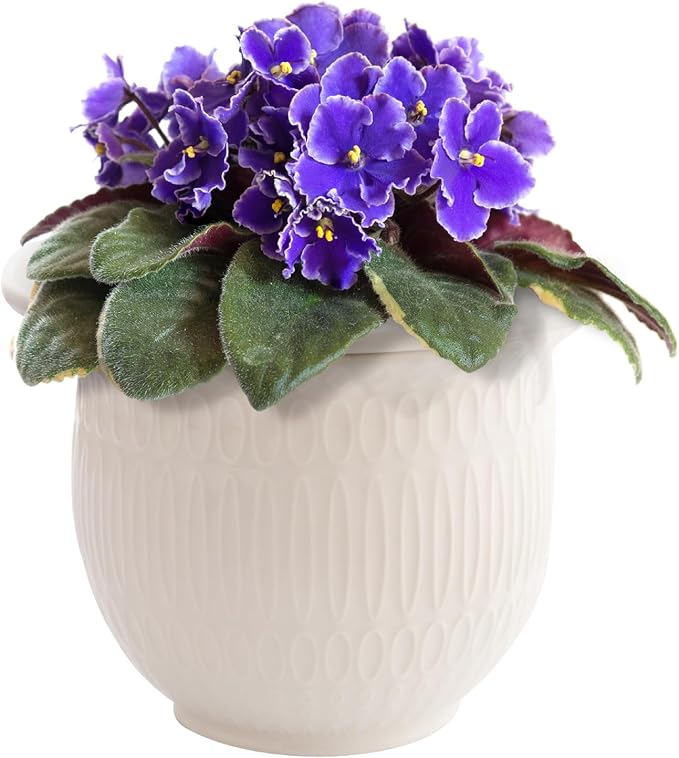 African Violet Pots Self Watering - 7in White Ceramic & Dolomite Clay - Easy & Effortless Planter Pot For Indoor Plants, Herbs, Flowers, Orchids, Succulent - Ideal Gardening Gifts, Plant Not Included
