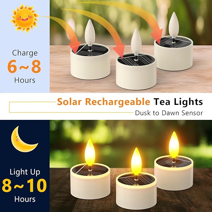 PChero 12 Pack Solar Tea Lights Outdoor Waterproof, Small Solar Lights with Dusk to Dawn Sensor, LED Tealight Candles for Lantern Garden Camping Outside Patio Home Decor,1.5" x 2.1"