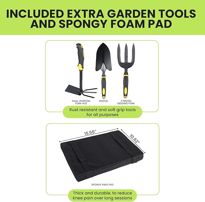 Heavy Duty Garden Kneeler and Seat - Gardening Tools and Foam Kneeling Pad Included - 2025 Upgraded Widened & Wear-Resistant Bench, Prevent Knee and Back Pain Gardening Gift for Men, Women & Seniors