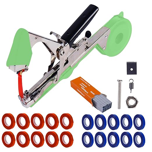 Plant Tying Machine Taper Tool Garden Plant Tape Tool for Grapes, Raspberries, Tomatoes and Vining Vegetables, Comes with 21 Rolls of Tapes and 1 Box of Staple (Green)