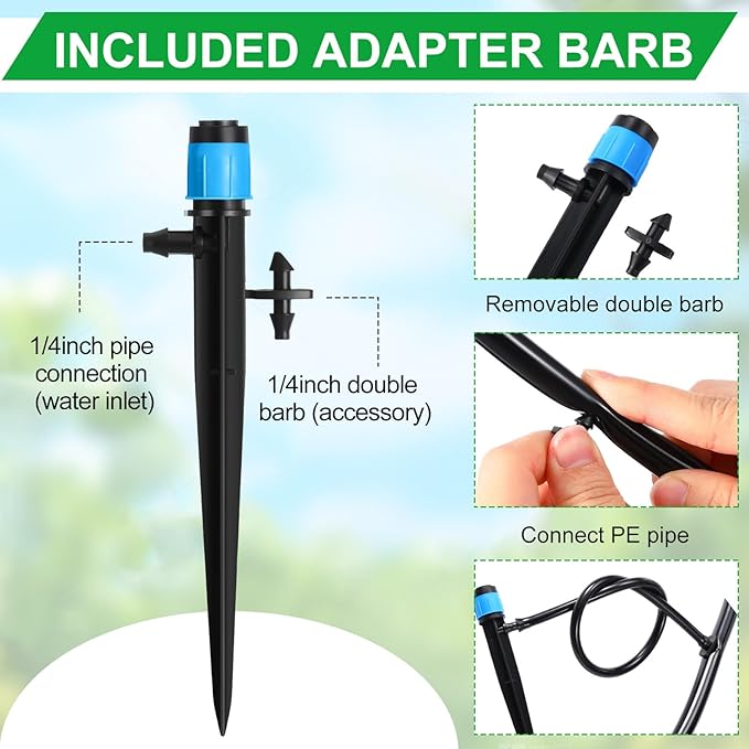 32 Pcs Drip Irrigation Emitters Drip Emitters for 1/4 Inch Tubing Irrigation Drippers Sprayer 360 Degree Water Flow Drip for Garden Flower Bed Irrigation System (Red and Blue,Double Hook)