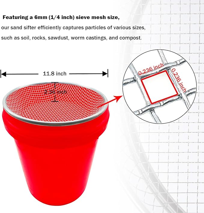 Soil Sifter 12" Garden Compost Sifter for 5 Gallon Bucket, 1/4” Mesh Screen Soil Sifter for Gardening, Dirt Sifter for Filter Top Soil, Peat Moss, Sand, Rock, Worm, Dirt and Potting Soil