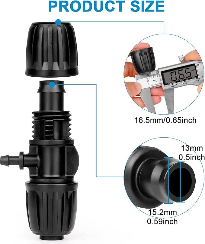 1/2 to 1/4 Drip Irrigation Fittings,25Pack Barbed Tee 1/2 inch Drip Irrigation Tubing (1/2" ID x0.6-0.63" OD) 16mm to 1/4 inch Irrigation Tube Fitting Anti-Drop Barbed Connectors