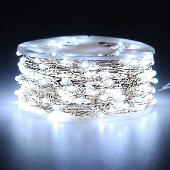 RUICHEN Cool White Dimmable Fairy Lights Plug in, 99 Ft 300 LED Twinkle String Lights with Remote, Waterproof Silver Wire Firefly Lights for Bedroom, Patio, Yard, Christmas, Wedding, Party
