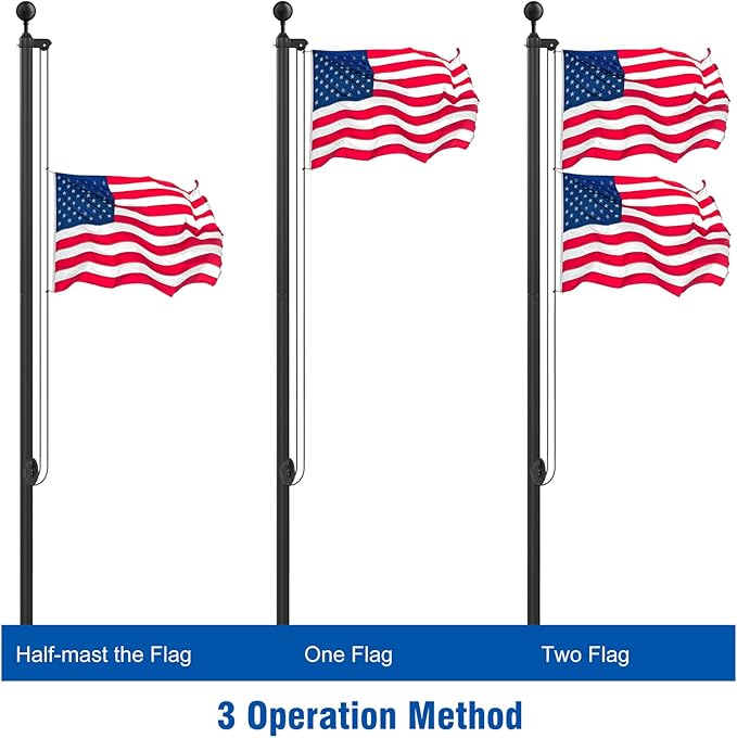 Flag Pole Kit 20FT, 12 Gauge 1.8mm Thickness Heavy Duty Flag Poles with 3x5 American Flag, Black Flag Pole for Outdoor House In Ground, Extra Thick Flagpoles Suitable for Yard and Garden