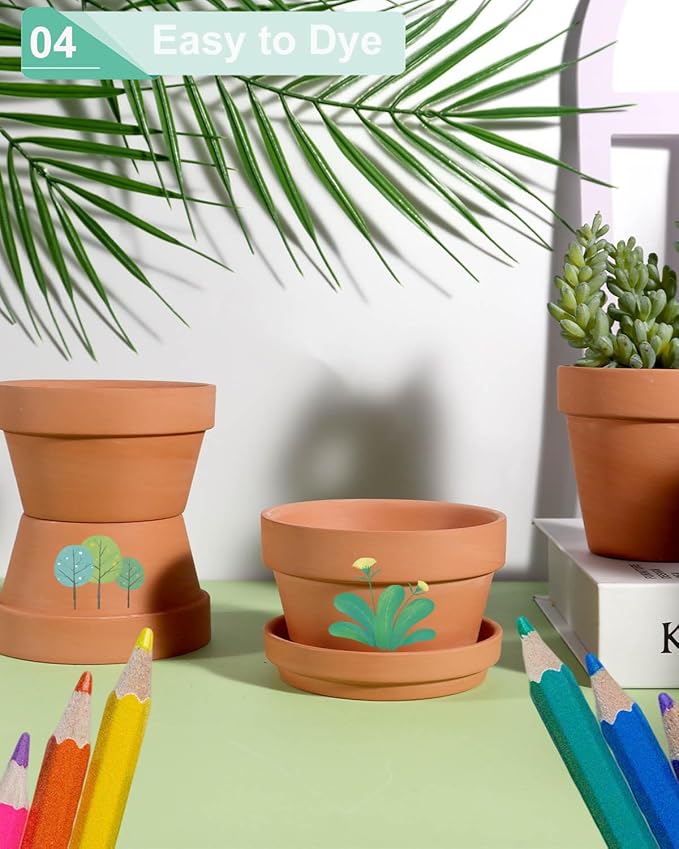 vensovo 3.7 Inch Terracotta Shallow Succulent Pots - 6 Pack Terra Cotta Clay Pot with Saucer, Cacuts Indoor and Outdoor Planters with Drainage Hole