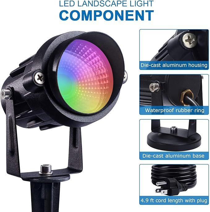 SUNVIE Christmas Spotlights Outdoor Waterproof 6W Color Changing RGB Landscape Lights with Remote Control, 2 Pack for Garden Yard Trees Decorative