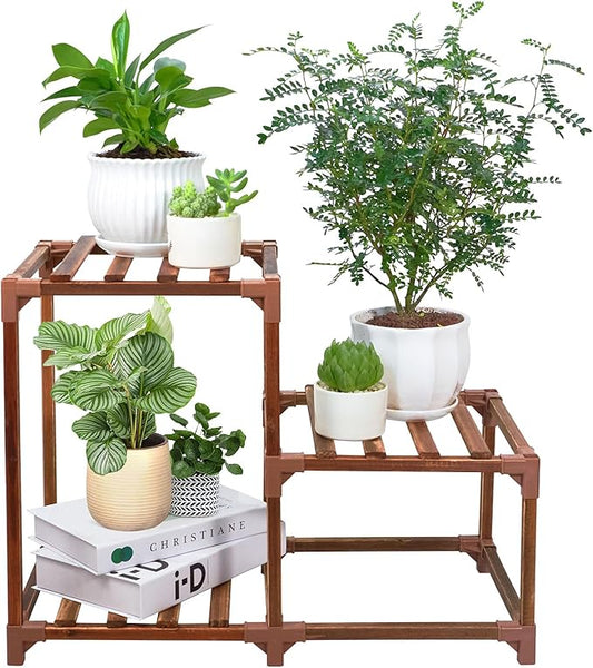 XXXFLOWER Plant Stand Indoor Outdoor 3 Tiers Wood Plant Shelf for Multiple Plants ，Large Plant Rack for Window Garden Balcony Patio Porch Living Room