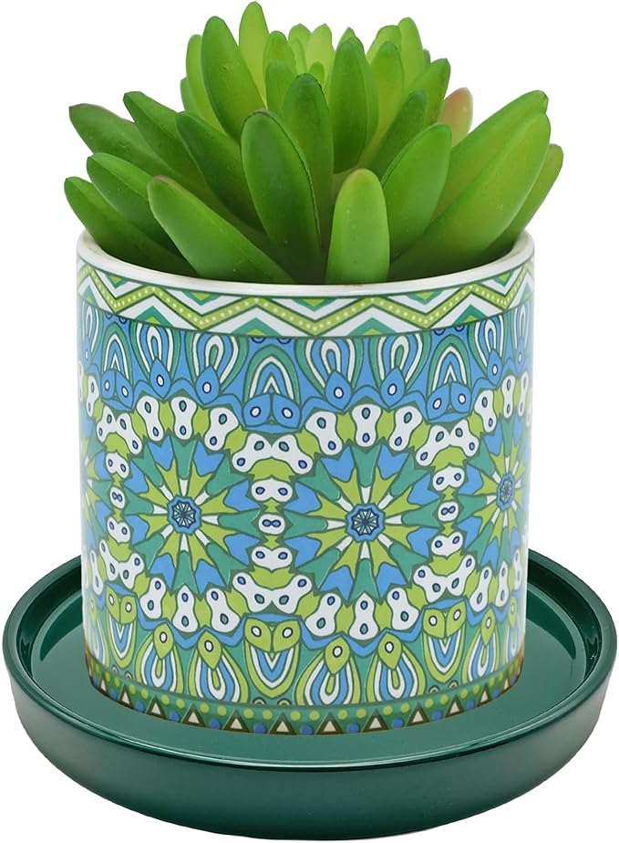 2 Pack Ceramic Plant Saucer Pot Tray 7 Inch, Planter Saucers 4 5 6 7 8 9 10 11 12 13 Inch for Indoors Outdoor, Durable Sturdy Flower Drainage drip Water Tray for Glazed Pots Base (7 Inch-Green)
