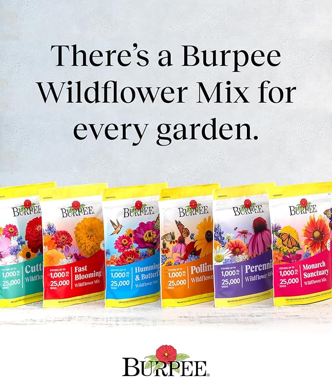 Burpee Wildflower 25,000 Bulk, 1 Bag | 18 Varieties of Non-GMO Flower Seeds Pollinator Garden, Perennial Mix