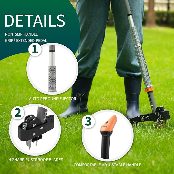 47 Inch Weed Puller Tool, 4 Claw Stand Up Weed Puller Tool, Heavy Duty Gardening Weed Hand Remover, Adjustable Weed Puller for Yard Outdoor. Without Bending, Pulling, or Kneeling
