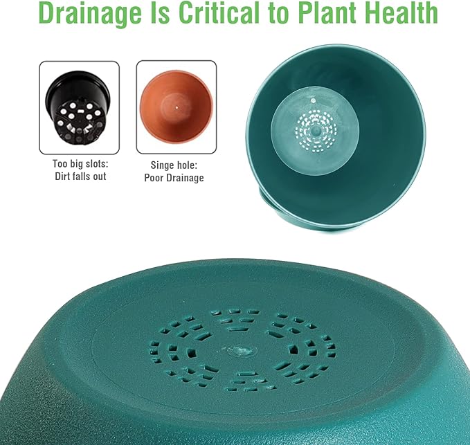 WOUSIWER Plant Pots 10/9/8 inch, Set of 3 Modern Decorative Plastic Planters with Drainage Holes and Saucers for House Plants Indoor Flowers Plants, Blue