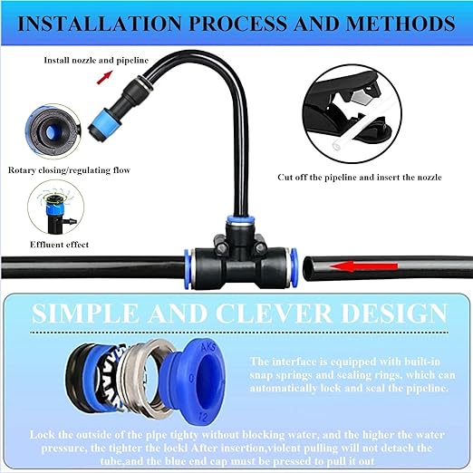 New Quick Connector Drip Irrigation Kits,Automatic Irrigation System with Replaceable 360-degree Bending Dropper,Fan Blue Nozzle for Watering System for Garden Plant Lawn Patio.(Turbine Insertion)