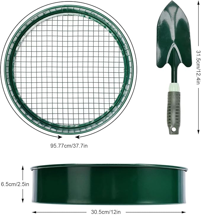 Garden Sieve, Soil Sieve with Interchangeable Mesh Sizes 3,6,9,12mm, Garden Riddle, Perfect Gardening Tool for Sifting Soil, Stones, and Compost