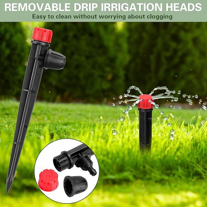 100 Pcs Drip Irrigation Emitters for 1/4" Tubing 50 Micro Irrigation Emitters Sprayer 50 Adjustable 360 Degree Water Flow Drippers for Garden Irrigation System(Red, Blue, Latch)