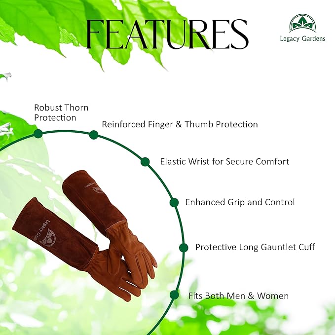 Thorn Resistant Leather Gardening Gloves for Men & Women – Long Gauntlet Rose Pruning Gloves with Forearm Protection for Pruning and Yard Work - Small Brown