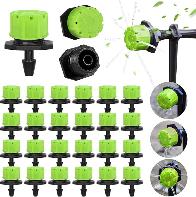 Kalolary 400Pcs Adjustable Irrigation Drippers Parts, 1/4 Inch Automatic Irrigation Anti-Clogging Emitters Micro Ffittings for 4mm/7mm Watering System Drippers Garden Supplies(Green)
