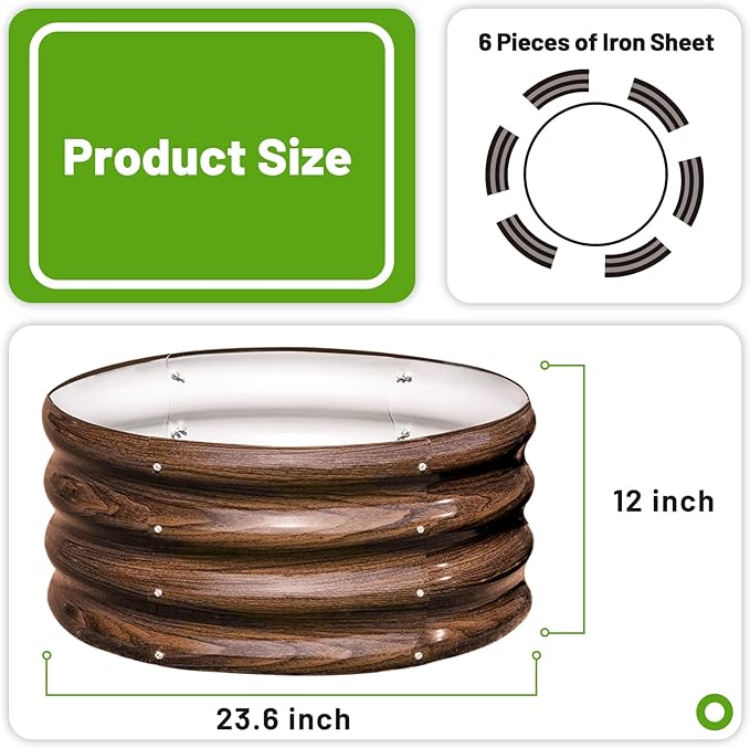 SnugNiture 2x2x1ft Round Galvanized Raised Garden Bed Kit Outdoor, Metal Planter Box for Planting Plants Vegetables, Brown