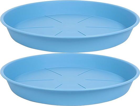 2 Pack of Plant Saucer Tray 14 inch, Heavy Duty Plastic Pot Plant Drip Trays Saucers for for Indoors Outdoor, Plant Water Tray for Planters 13-14" (14", Light Blue)