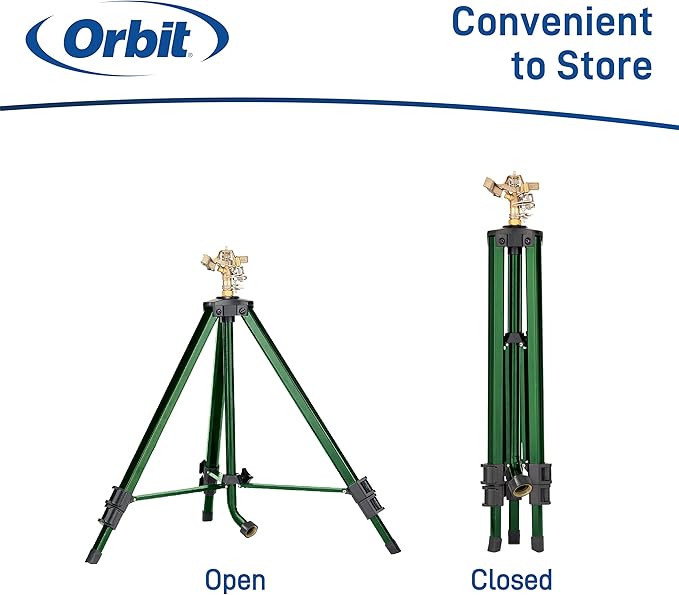 Orbit 1/2 -inch Heavy-Duty Brass Impact Sprinkler on Adjustable 22 - 48-inch Metal Tripod Base