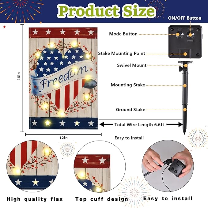 Solar Seasonal Garden Flags Set of 12, Lighted 12×18 Double-Sided Yard Flags for Outside Halloween Christmas Fall Thanksgiving Day Decorations Welcome Flag Outdoor Holiday Decor