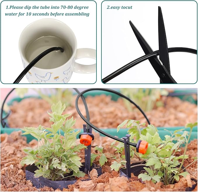 656 Feet 1/4 Inch Drip Irrigation Tubing Irrigation Hose Garden Watering Tube Line, Drip Line Watering Automatic Irrigation Equipment Set for Garden Irrigation System Flower Patio Lawn(Black)