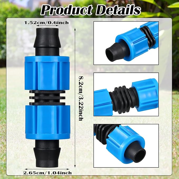 50 Pcs Drip Irrigation Connector Blue Drip Tape Coupling 5/8 Inch Universal Joint Drip Line Connectors Drip Irrigation Tools Fittings Compatible with Most 16-17 mm Drip Tube or Sprinkler System