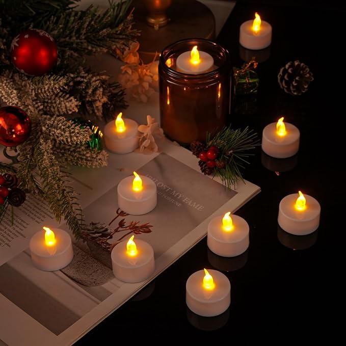 LED Tea Lights Candles- 24Pack Flameless Candles Realistic and Bright Flickering Long Lasting 200Hours for Holiday Celebration,Party, Home Decoration WarmYellow,Battery Operated