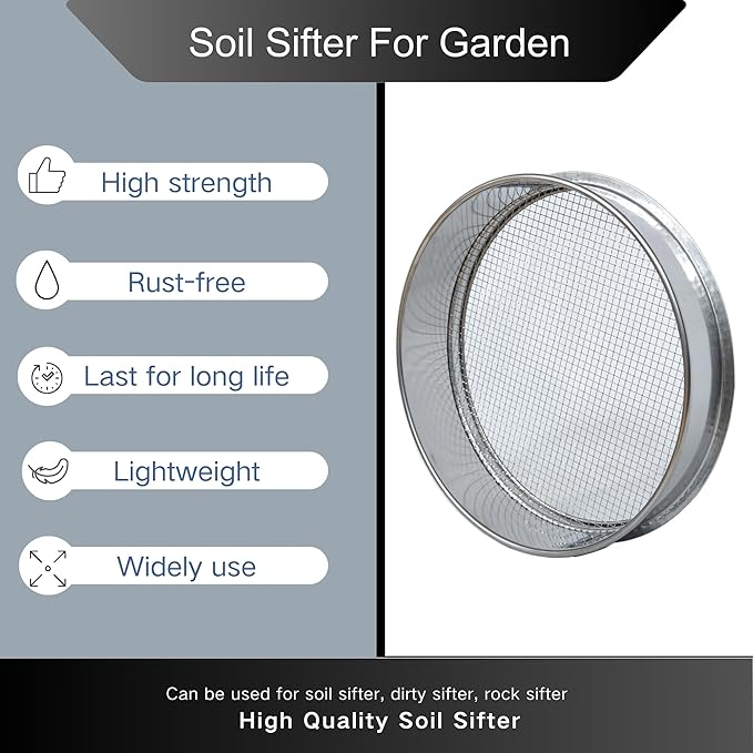 Soil Sifter 12" (1/4”Mesh Screen)-Sieve for Sand Rocks Dirt Compost