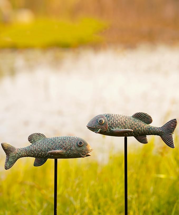 Outdoor Koi Fish Statues 2Pack: Garden Sculpture Ornaments Pond Decor for Yard Lawn Patio Porch Outside Decorative Gifts for Grandma Women Mom