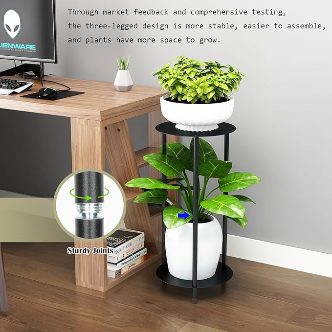 2 Tier Metal Plant Stands for Indoor Outdoor,Modern Plant Stand Indoor,Metal Flower Potted Plant Holder Plants Display Rack,Rustproof Corner Flower Pot Stands,Garden,Patio,Living Room,Corner,Office